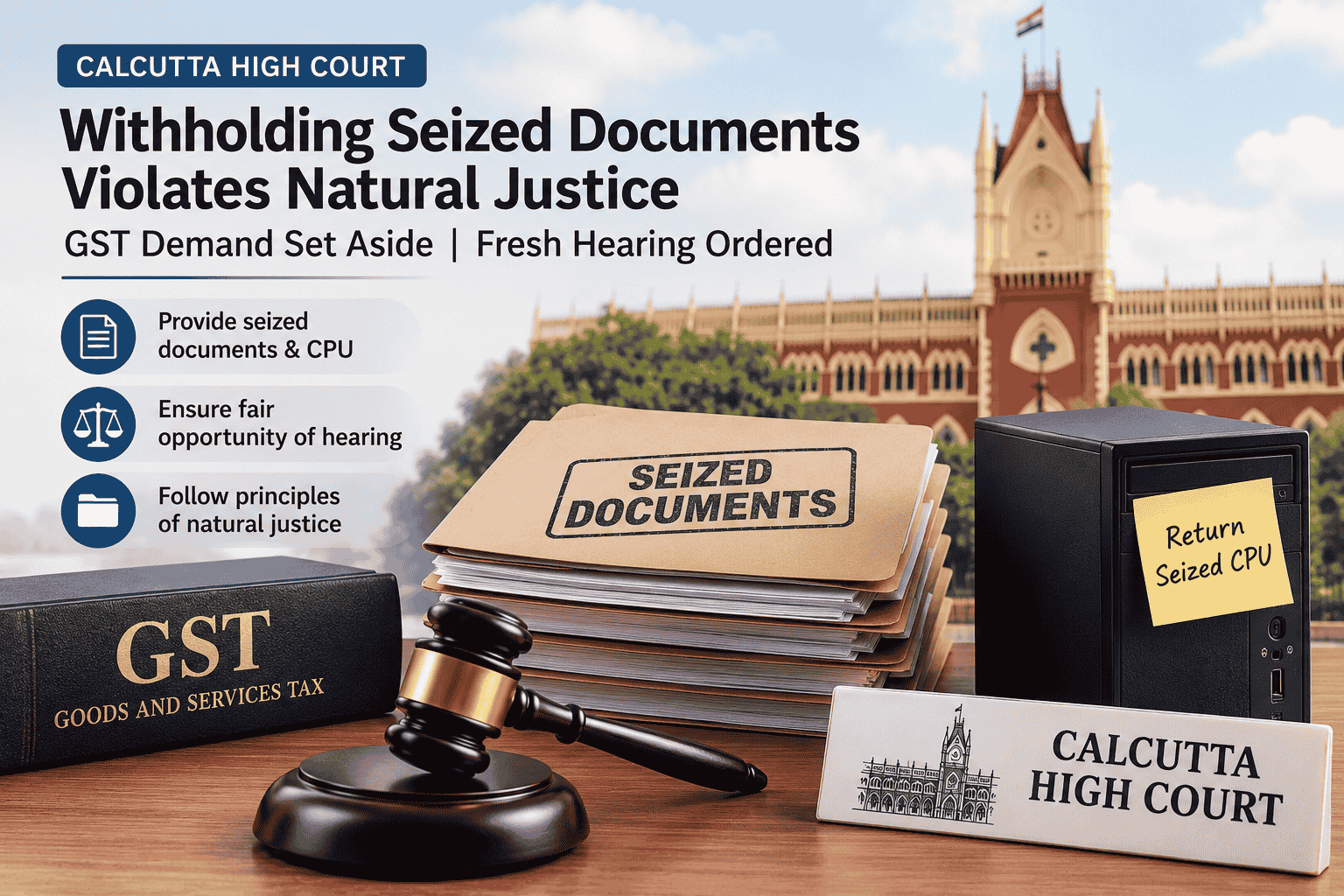 Whether denying seized documents and CPU violates principles of natural justice in GST adjudication?